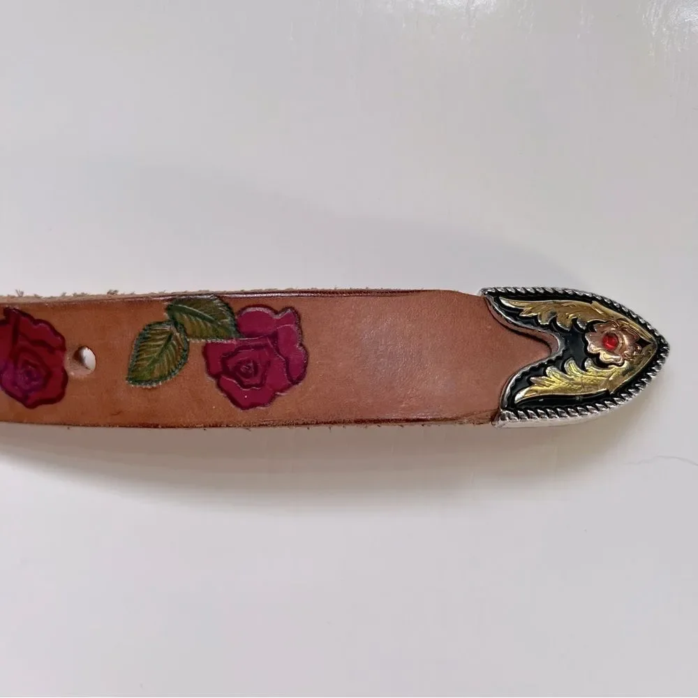 Western Belt Stamped Leather Personalized Margine Roses Cowgirl Rodeo Size XL